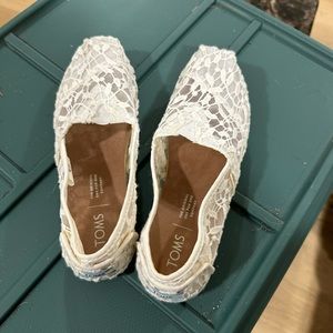 White Lacey Toms- Worn once on wedding day size 6